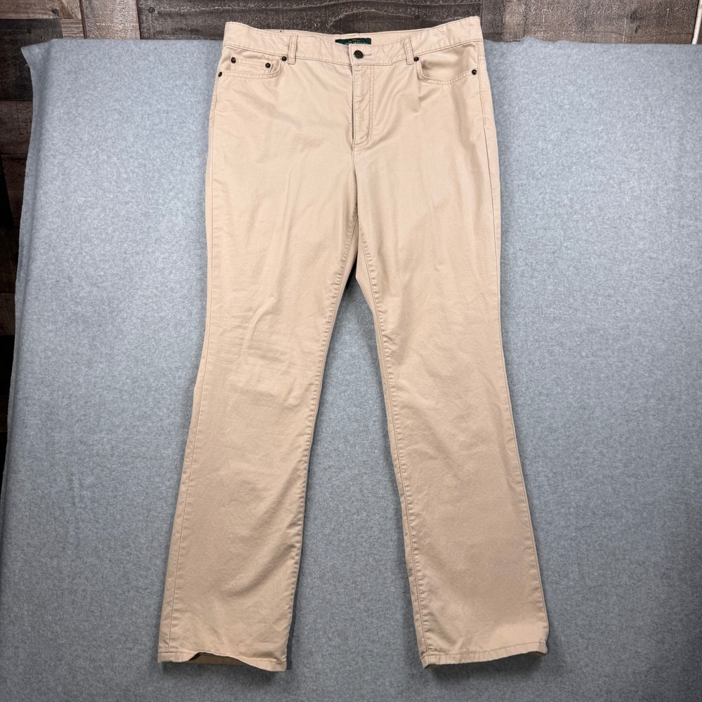 Lauren Ralph Lauren Pants Womens 16 Tan Khaki Straight Leg Cotton Blend Stretch